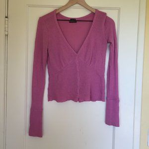 UO Pink Cardigan Button Up Thermal Small Crop